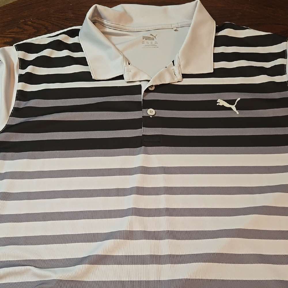 PUMA Men's Polo Shirt with Black and White Stripes